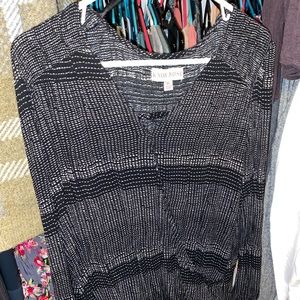 Black and white long sleeve wrap top; Knox rose